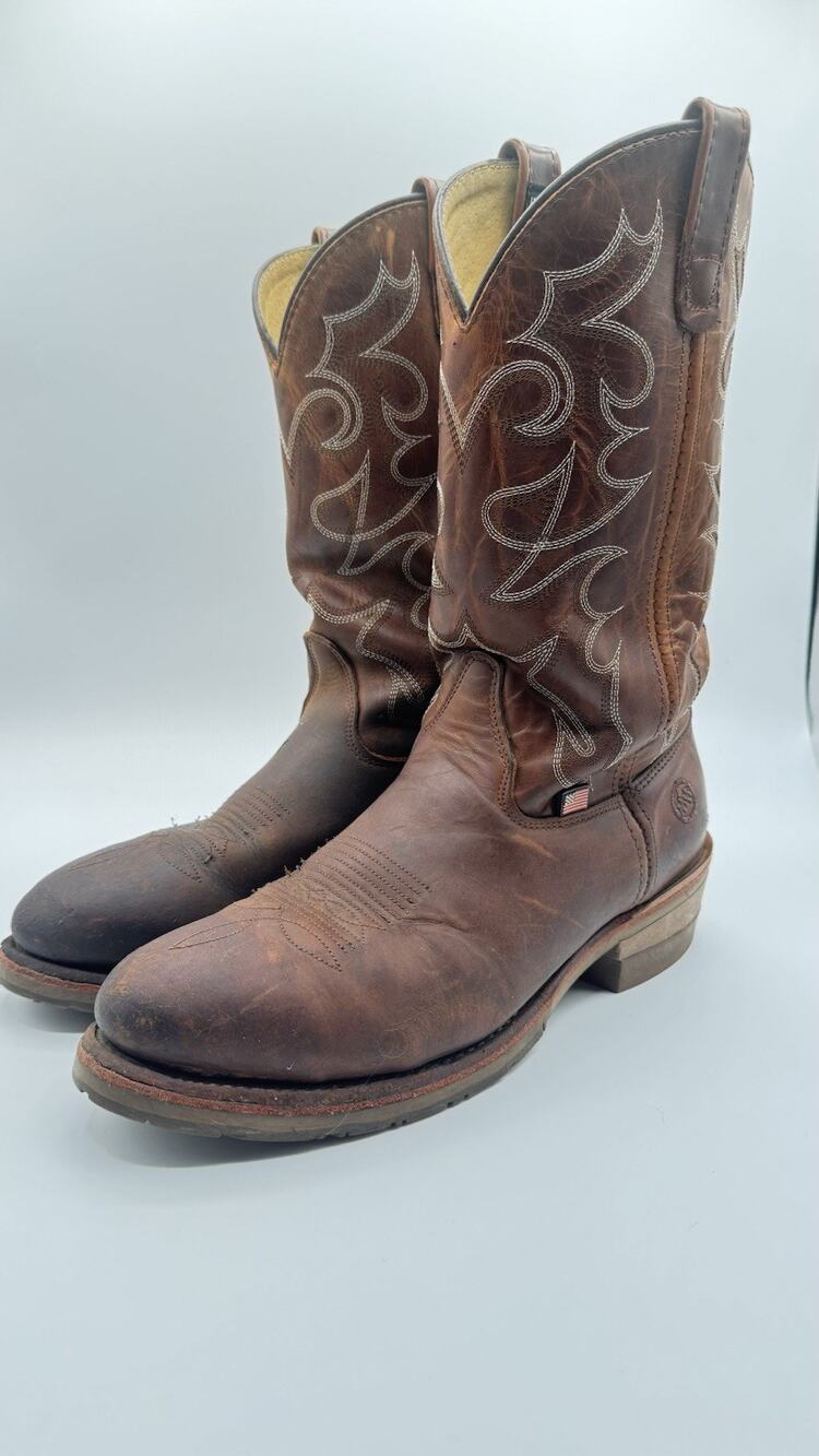 Double-H DH1592 USA Gel ICE Steel Toe Cowboy Boots Brown Leather Men’s 10 D